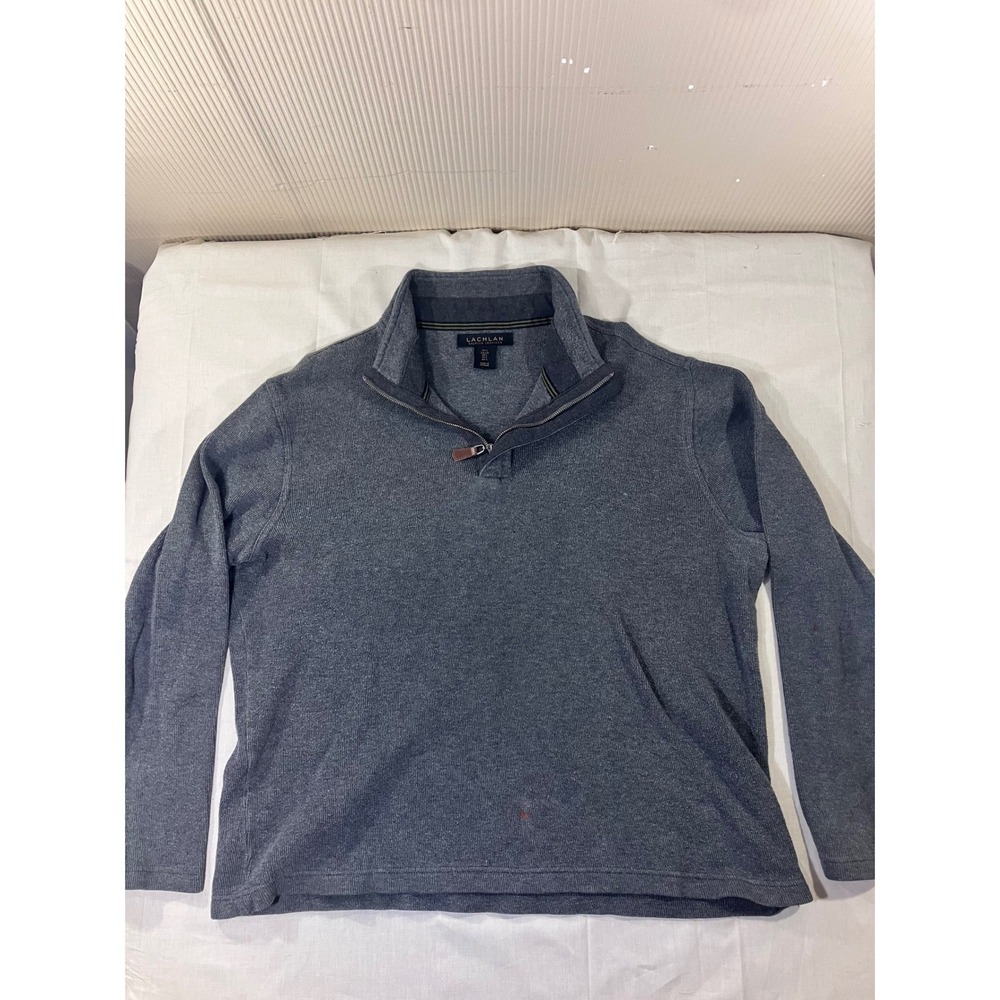 Lachlan British Inspired‎ Mens Gray Cotton 1/4 Zip Pullover Large